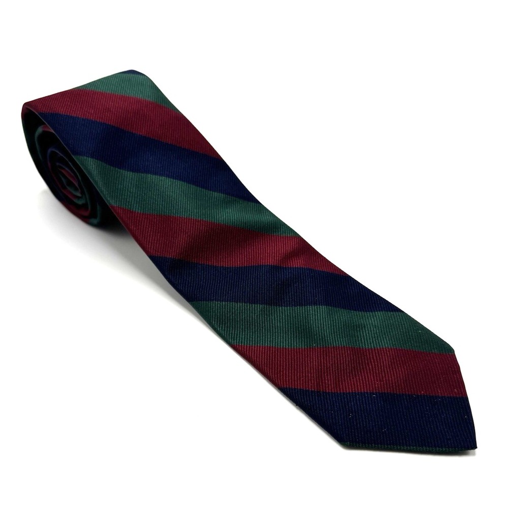 Robert Talbott Men's Hand Sewn Silk Repp Tie in Green, Navy, Burgundy Stripe
